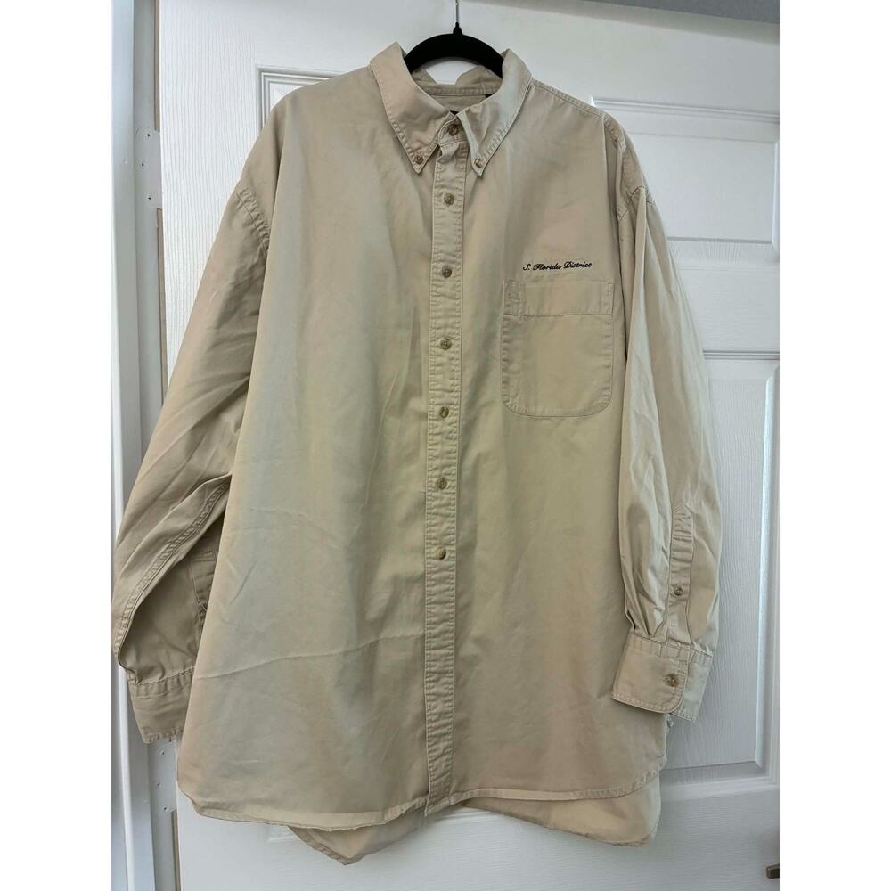 Lands’ End Men’s 2XL Tan Button Down Shirt 100% Cotton Work Casual‎ S Florida